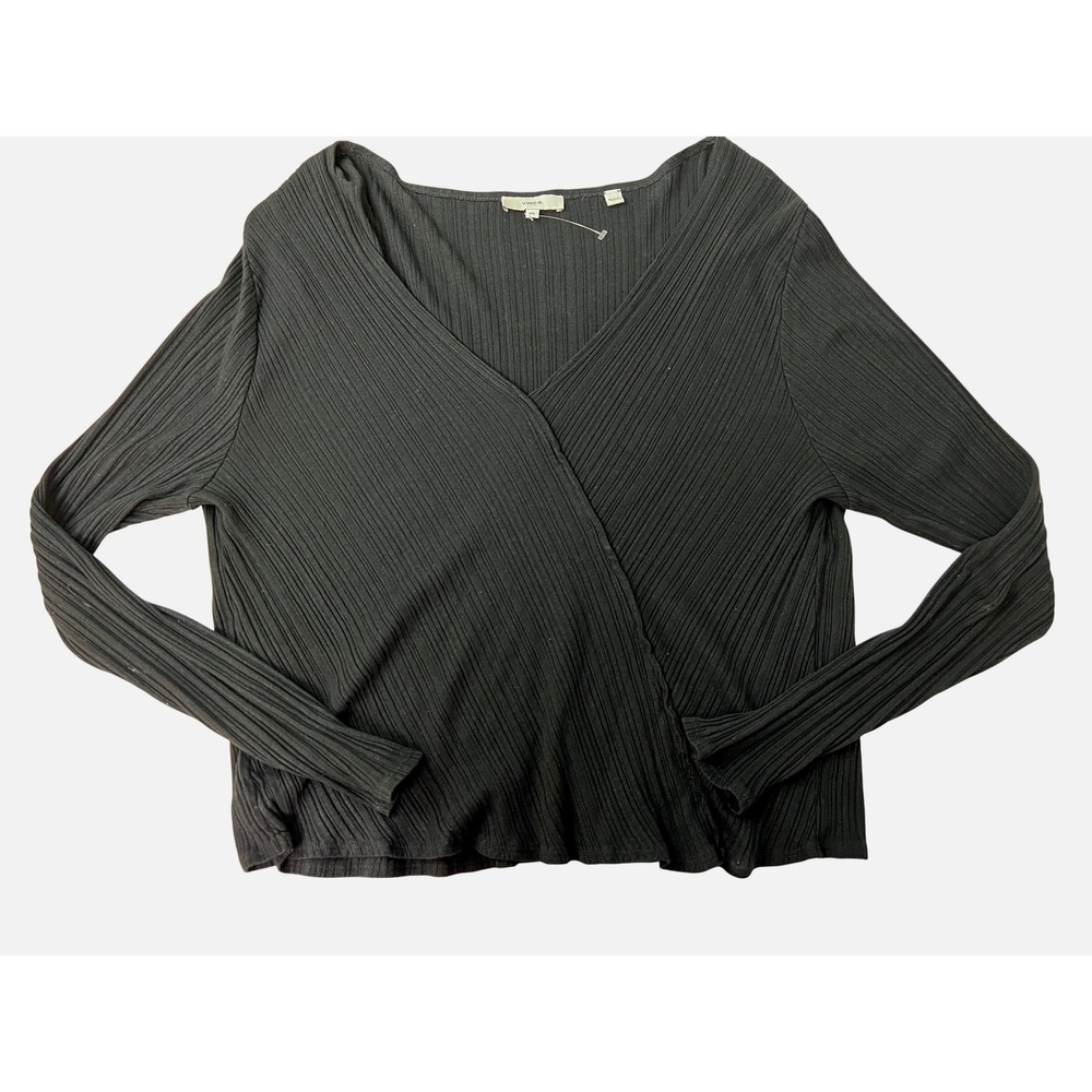 Vince Ribbed Wrap Top Womens XXL Black Excellent Cotton Modal Long Sleeve - Picture 4 of 7